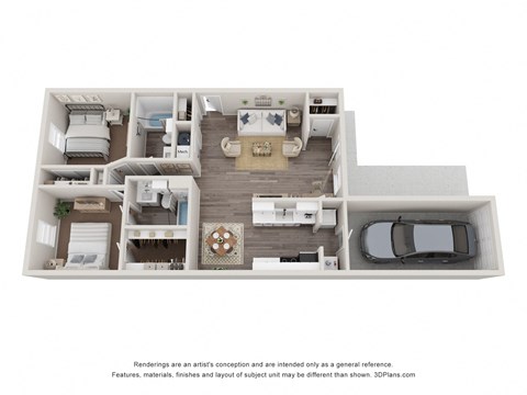 Floor plan for 2 beds, 2 baths, 1000 sqft